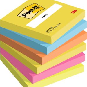 Post-it Notes, Energetic Colour Collection, 76 mm x 76 mm, 100 Sheets/Pad, 6 Pads/Pack, 100% PEFC SGSCH-PEFC-COC-110078