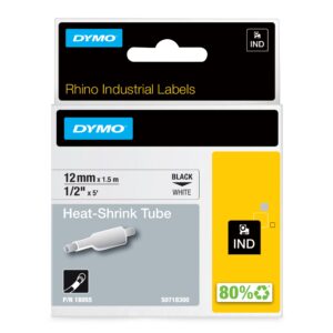 OEM Dymo 18055/S0718300 Heat Shrink Tubes black on white 12mm x 1.5m for Dymo Rhino 6-12mm/19mm/24mm