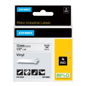 OEM Dymo 18444/S0718600 Ribbon Vinyl black on white 12mm x 5.5m for Dymo Rhino 6-12mm/19mm/24mm