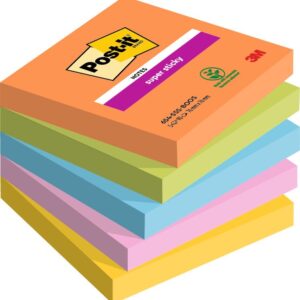 Post-it Super Sticky Notes, Boost Colour Collection, 76 mm x 76 mm, 90 Sheets/Pad, 5 Pads/Pack, 100% PEFC SGSCH-PEFC-COC-110078