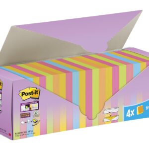 Post-it Super Sticky Z-Notes, Assorted Colours, 76 mm x 76 mm, Promo Pack, 90 Sheets/Pad, 20 + 4 FREE Pads/Pack, Cardboard Pack, 100% PEFC SGSCH-PEFC