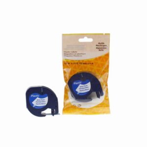 Comp Dymo  91201 Plastic Labelling Tape Cassette Black on White  12mm x 4m LetraTAG Unchipped
