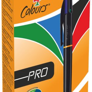 BIC 4 Colours Black Barrel Pro Ball Pen Pack of 12