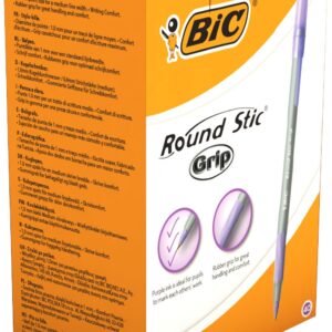 BIC Round Stic Grip Purple Ballpoint Pen Pack of 40