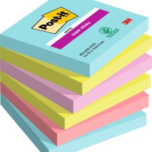 Post-it Super Sticky Notes, Cosmic Colour Collection, 76 mm x 76 mm, 90 Sheets/Pad, 6 Pads/Pack, 100% PEFC SGSCH-PEFC-COC-110078