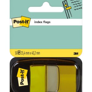 Post-it Index Flags, Medium, Yellow, 25.4 mm x 43.2 mm, 50 Flags/Dispenser, 1 Dispenser/Pack