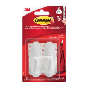 Command Medium Designer Hook 17081, White, 2 Hooks, 4 Medium Strips