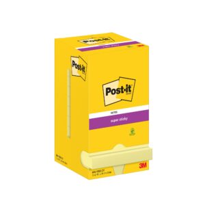 Post-it Super Sticky Notes, Canary Yellow, 76 mm x 76 mm, 90 Sheets/Pad, 12 Pads/Pack, Cardboard Pack, 100% PEFC SGSCH-PEFC-COC-110078