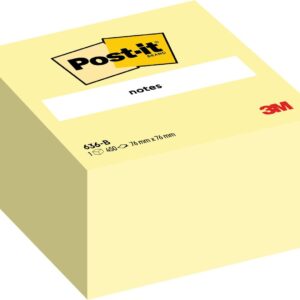 Post-it Notes Cube 636-B, Canary Yellow, 76 mm x 76 mm, 450 Sheets/Pad, 1 Pad/Pack, 100% PEFC SGSCH-PEFC-COC-110078