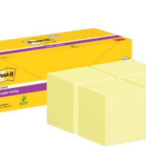 Post-it Super Sticky Notes, Canary Yellow, 76 mm x 76 mm, Promo Pack, 90 Sheets/Pad, 12 + 12 FREE Pads/Pack, Cardboard Pack, 100% PEFC SGSCH-PEFC-COC