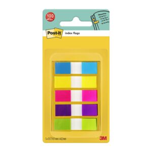 Post-it Index Flags, Small, Assorted Neon Colours, 11.9 mm x 43.2 mm, 100 Flags/Dispenser, 1 Dispenser/Pack