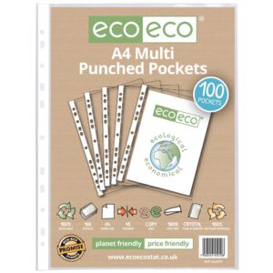 Eco Eco A4 100% Recycled Bag Multi Punched Pockets - Pack of 100