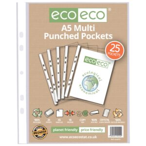Eco Eco A5 100% Recycled Bag Multi Punched Pockets - Pack of 25