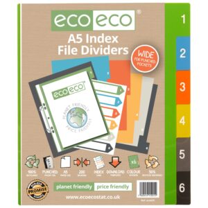 Eco Eco A5 50% Recycled Wide Index File Dividers - 1 Set of 6