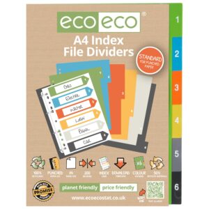 Eco Eco A4 50% Recycled Index File Dividers - 1 Set of 6