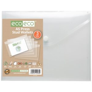Eco Eco A5 95% Recycled Press Stud Wallets - Pack of 5
