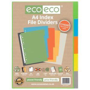 Eco Eco A4 50% Recycled Index File Dividers - 1 Set of 5