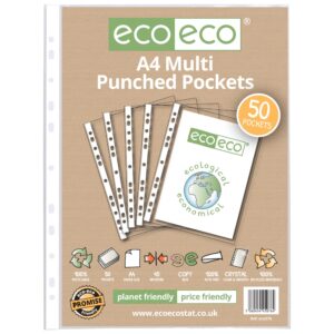 Eco Eco A4 100% Recycled Bag Multi Punched Pockets - Pack of 50