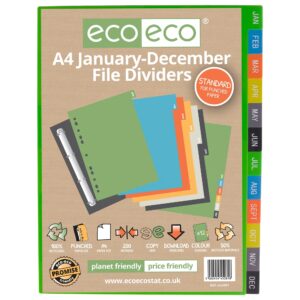 Eco Eco A4 50% Recycled January - December Index File Dividers - 1 Set