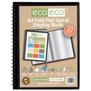 A4 50% Recycled Fold Flat Spiral Display Book with 20 pockets - Single
