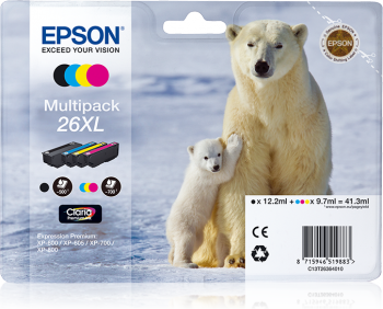 Epson C13T26364010 (26XL) Ink Cartridge Multi Pack BkCMY High Capacity XL 1x500 3x700 12ml 3x10ml Pack=4