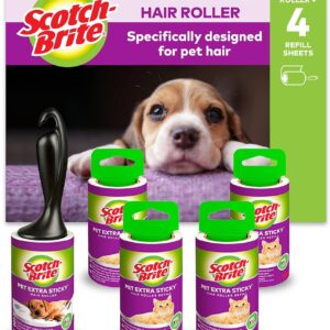 Scotch-Brite Pet Extra Sticky* Hair Roller 48 sheets + 4 Scotch-Brite Pet Extra Sticky* Hair Roller Refill 48 sheets, 5/Pack - EU1