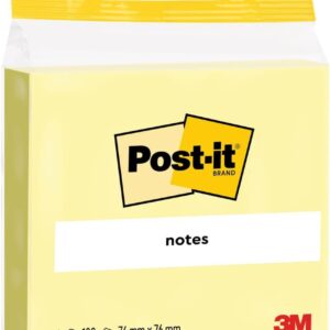 Post-it Notes, Canary Yellow, 76 mm x 76 mm, 100 Sheets/Pad, 1 Pad/Pack, 100% PEFC SGSCH-PEFC-COC-110078
