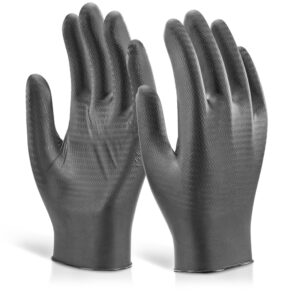 Beeswift Nitrile Disposable Gripper Glove Powder Free Black S (Box of 1000)