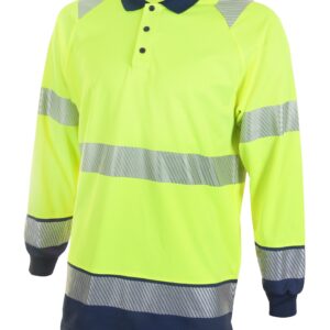 Beeswift High Visibility  Two Tone Polo Shirt Long Sleeve Saturn Yellow / Navy 4XL