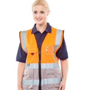 Beeswift Two Tone Executive Waistcoat Orange / Grey 3XL