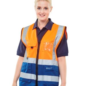 Beeswift Two Tone Executive Waistcoat Orange / Navy Xs