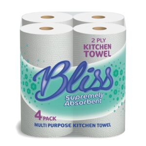 Bliss 2 ply white kitchen towel - 6 x 4 Pack