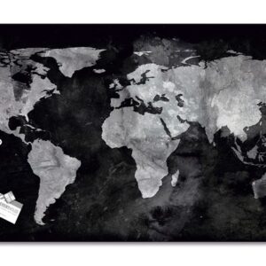 SIGEL Magnetic glass board Artverum - design World-Map - 91 x 46 cm - black - safety glass - TUEV-approved