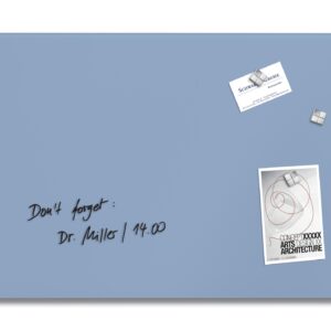 Wall Mounted Magnetic Glass Board 600x400x15mm - Matt Pastel Blue